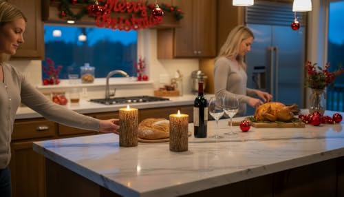Brown Bark Wax Flameless Pillar Candles with Remote Timer, 3D Moving Flame Led Candles up to 400 Hours with 2AA Batteries, Set of 2(3''x6''), Remote Included (Brown). - color: Brown