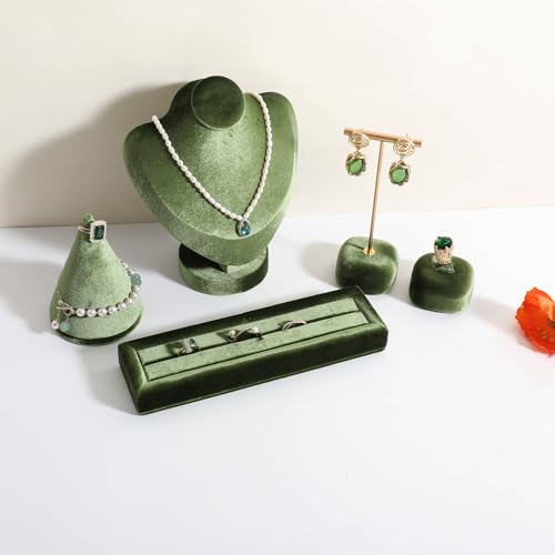 Velvet Ring Storage Organizer, Jewelry Display Holder with Slots for Show, Velvet Jewelry Ring Stand for Selling【Green】 - color: Green