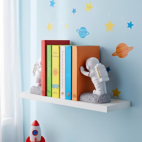 Astronaut Bookends - Space Decor for Kids Rooms & Home Office - Heavy Duty Book Holders with Anti-Slip Base - Cool Unique Design (Gold) - color: Gold