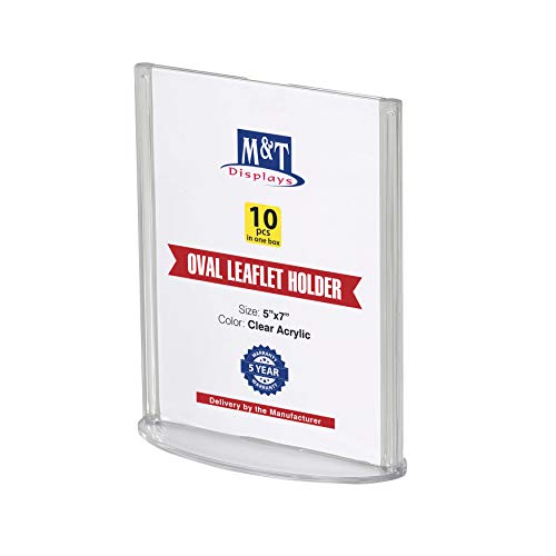 M&T Displays Double Sided Oval Clear Acrylic Leaflet Holder 5x7 inch Pocket Desktop Table Stand Desk Organizer Menu Advertising Flyer for Restaurant Hotel Office (10 Pack) - size: 5x7