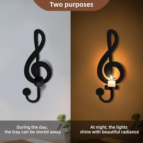 Candle Sconces Wall Musical Note Sconces Decor Wall Mounted Metal Candle Holders with Foldable Tray ZAYHENYOO for Music Lovers, Music Room, Christmas As A Gift(1, L-A) - size: 10.23 inches