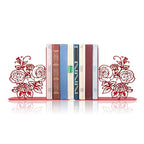 Cute Bookends, Unique Decorative Book Ends with Rose Design - Ideal Gift for Book Lovers, Fit for Library, Study, and Bookshelf Display (Red)