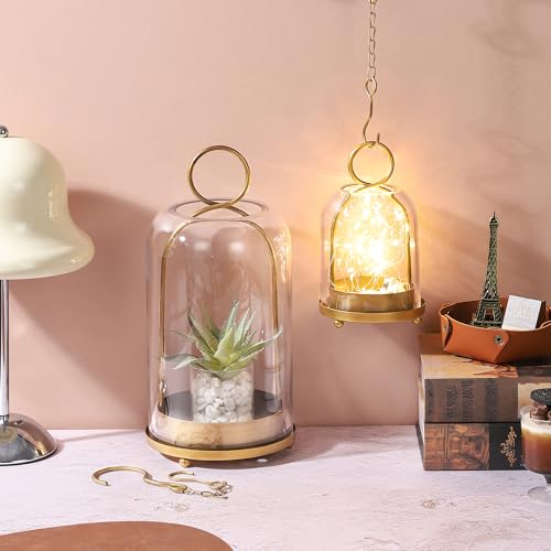 6" & 4" Wide Versatile Modern Metal Hurricane Lantern with Handmade Sturdy Glass Dome in Vintage Brass for Pillar Candle & Plants, Industrial, Farmhouse, Shabby Chic (Brass, 4"x7.5" &6.3"x11.2") - color: Brass, size: 4"x7.5" & 6.3"x11.2"