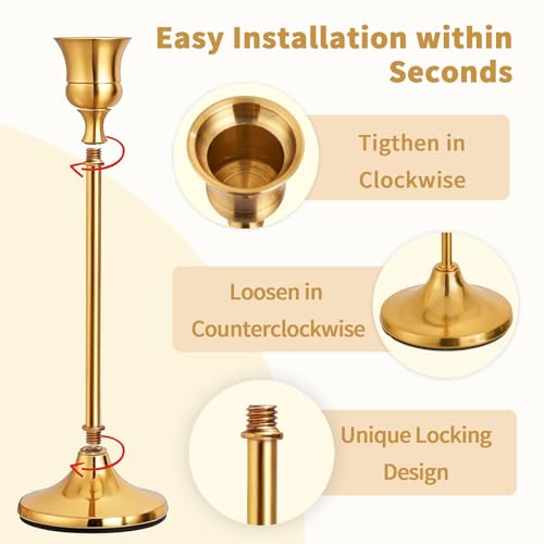 CHILL RECIPE Candlestick Holders Gold Taper Candle Holders, 3 PCS Candle Sticks Holders for Home Decor Table Centerpiece Wedding Housewarming Festival - color: Gold, size: 1 Set-3Pcs