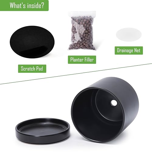 D'vine Dev Set of 2 Plants Pots, 6.5 Inch Ceramic Planter Pot for Plants with Drainage Hole and Saucer, Black, 94-V-C-2 - color: Black, size: 6 Inch