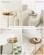 Masupu Drink Table, Round Side Table for Small Spaces, Pedestal Small End Table with Metal Base, for Living Room, Bedroom, Bathroom, Rustic Brown - color: 05.rustic Brown