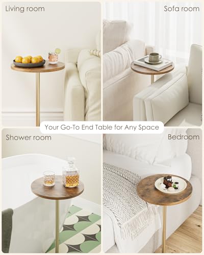 Masupu Drink Table, Round Side Table for Small Spaces, Pedestal Small End Table with Metal Base, for Living Room, Bedroom, Bathroom, Rustic Brown - color: 05.rustic Brown