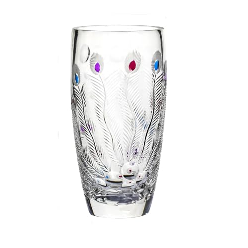 Unique Hand Painted Colorful Peacock Shaped Crystal Glass Vase-11 inch Tall. - color: Colorful