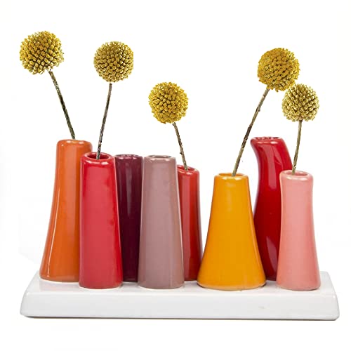 Chive - Pooley 2, Ceramic Flower Vase, 8-Tube Shape (Pumpkin) - color: Pumpkin