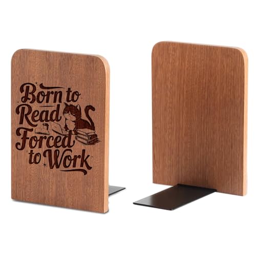 Book Lovers Gifts, Novelty Bookends Unique, Gifts for Book Lovers, Heavy Duty Wooden Book Ends for Shelves Decorative(1 Pair, 4.72x6.69 Inches) - Born to Read - color: Bornttoread