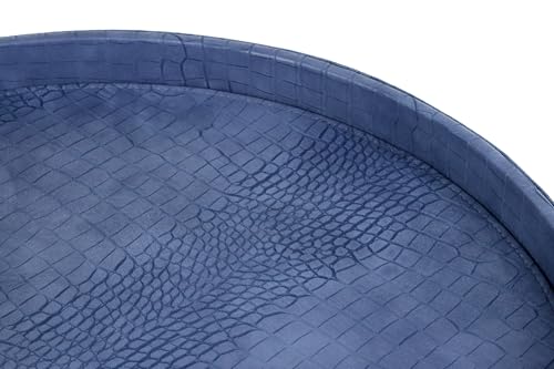 HofferRuffer Round Serving Tray 20'', Elegant Faux Leather Circle Ottoman Table Tray, Serve Tea Coffee Breakfast in Bedroom Living Room Kitchen (Blue, 20") - color: Blue, size: 20"