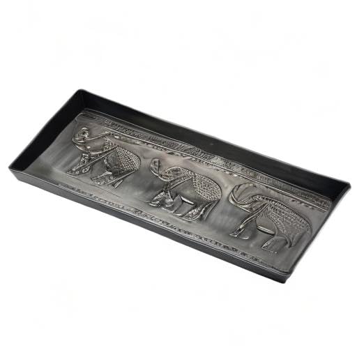 HF by LT Elephants Pattern Metal Boot Tray, 30 x 13 inches, Antique Zinc Finish - color: Elephants Pattern, Antique Zinc Finish