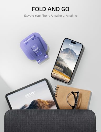 Nulaxy Rotatable Cell Phone Stand, Fully Adjustable Foldable Desktop Phone Holder Cradle Dock, Thick Case Friendly, Compatible with All Phones, Nintendo Switch, Purple - color: Purple