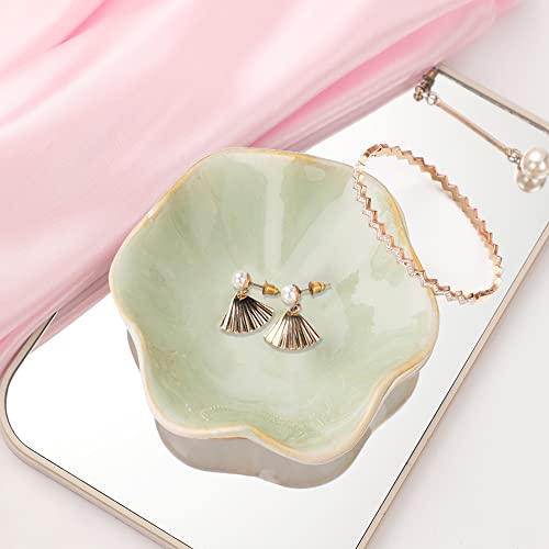 Binoster Ceramic Jewelry Dish,Leaf Jewelry Tray Key Tray,Small Ring Dish Holder Jewelry Plate Trinket Tray Catchall Tray Nightstand Decor For Entryway Green Table Room Decor - color: Green, size: 4.3 inches