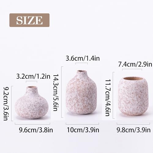 Modern Ceramic Vases Set 3, Stone Style Ribbed Vases Decorative for Table Shelf Decor Bookshelf Decoration - color: 15 Floral