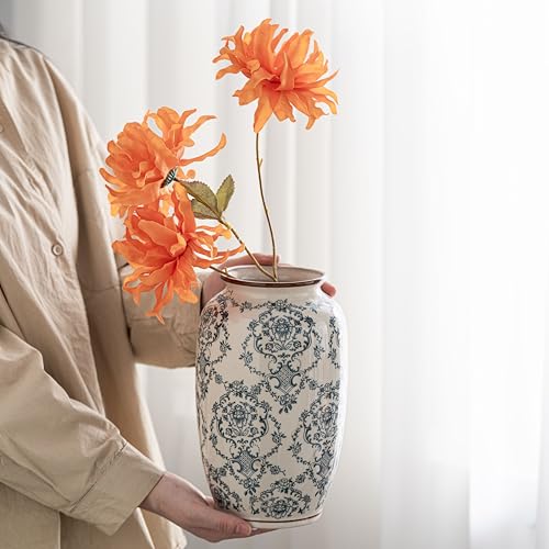 Blue and White Vase, Vintage Blue Ceramic Flower Vessel,Ceramic vases for Home Decor,Vintage Vase for Home Decor, Living Room, Shelf, Office, Rustic Table Centerpiece (Retro-01, Large) - color: Retro-01, size: Large