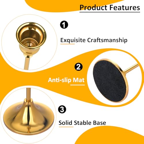 Metal Candle Holders for Candlesticks Taper Candlestick Holders Set Vintage Decorative Centerpiece Candelabra Tall Candle Stands (Gold, 1 Set (3 pcs)) - color: Gold, size: 1 Set (3 pcs)