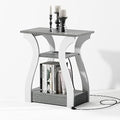 FROMJBEST End Tables Living Room, Grey End Table with Charging Station, Grey Side Table, Nightstand for Bedroom, 3 Tier End Table with Storage Shelf for Living Room - color: Grey