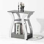 FROMJBEST End Tables Living Room, Grey End Table with Charging Station, Grey Side Table, Nightstand for Bedroom, 3 Tier End Table with Storage Shelf for Living Room - color: Grey