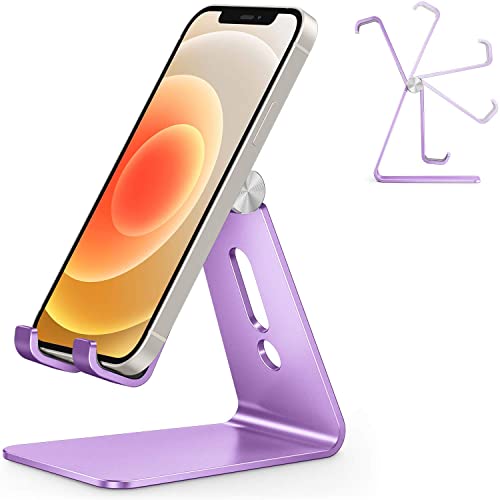 OMOTON Adjustable Cell Phone Stand, C2 Aluminum Desktop Phone Holder Dock Compatible with iPhone 15 14 13 Xs XR 8 Plus 7 6, Samsung Galaxy, Google Pixel, Android Phones, Purple - color: Purple