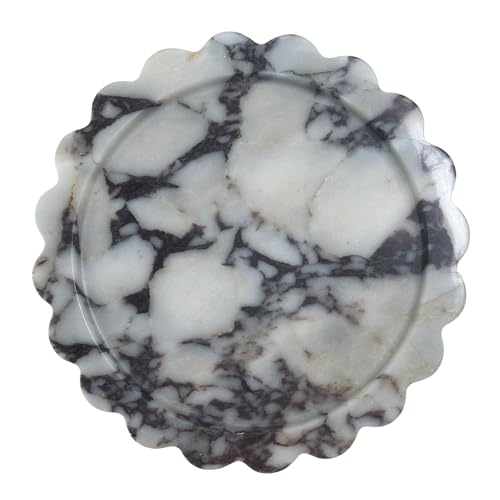 11" Round Marble Tray with Scalloped Edge, Calacatta Viola Marble Decorative Tray for Coffee Table - color: Calacatta Viola