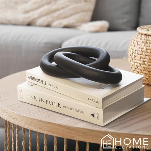 Wood Chain Link Decor – 13” Black Wooden Decorative Object for Coffee Table Decor & Neutral Decor for Home – Modern Knot Accent for Shelf Styling, Books, or Housewarming Gifts - color: Black