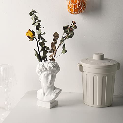 David Statue Vase - 6 Inch Greek Bust Head Aesthetic Planter White Home Decor Roman Style Resin Succulent Flower Planter Pot Sculpture Brushes Holder Makeup Pen Holder