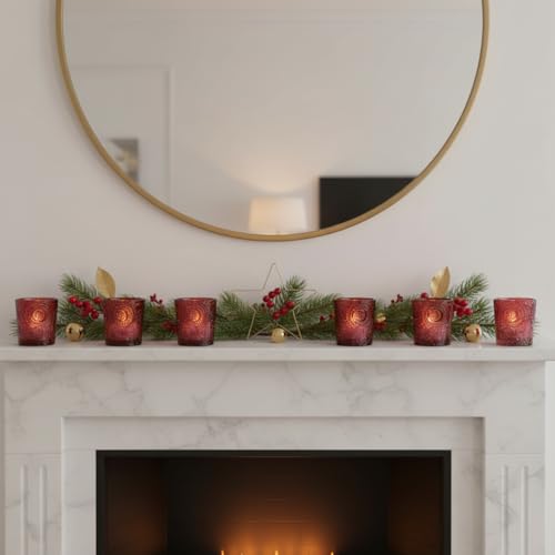 12 Pack Patented Sun Moon Star Embossed Glass Tea Light Candle Holders - Unique Votive Candle Holders for Wedding, Party, and Table Centerpieces (Wildberry Red) - color: Wildberry Red