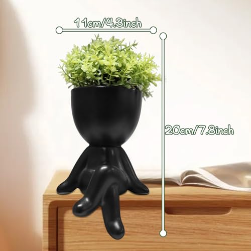 Zerzsy Small Fake Plants with Human-Shaped Pots Office Decor for Women and Men, Cute Faux Plants Indoor for Office or Home Decoration- Set of 1 - color: Black-d