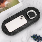 Marble Oval Bathroom Vanity Tray with Leg,Natural Stone Small Decorative Tray,Soap Dispenser Dresser Top Perfume Home Kitchen Toilet Tray for Soap Bottles, Key Trinket Ring (Black Grey)