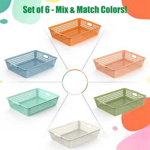 QRRICA 6 Pack Plastic Classroom Storage Baskets, Paper Trays for Classroom Organization & Turn in Trays for Teachers, Students, Desk Organizer Bin 13.8x10.6x3.1 Inch (Morandi) - color: Morandi