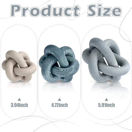 3 Pack Wooden Knot Decorations 3 Color Set Coordinated Boho Nautical Home Decor for Shelf, Wall, Tabletop, Sizes 3.94", 4.72", 5.91"(Gradient Blue) - color: Gradient Blue