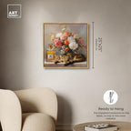 Art Remedy Cat Floral Vase Perfume Canvas Fashion Pet Art, Gold Frame, 24" x 24" - color: Gold Frame, size: 25"L x 25"W