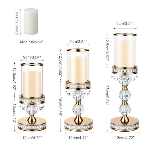12.4" Tall Hurricane Candle Holder, Pillar Candle Holders with Glass Sleeve with Gift Box, Crystal Candle Stands for Home Warming, Weddiing, Dining Room Decor, Table Centerpiece (2, Gold, M) - color: Gold, size: Medium