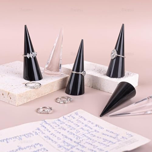 AUEAR, 6 Pack Cone Shape Acrylic for Jewelry Showcase Display Stand (Clear & Black White) - color: Clear & Black & White, size: 6 Pack