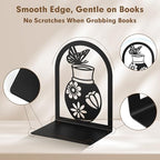Aertiavty 2 Pcs Bookends for Shelves, Large Heavy-Duty Morden Vase Book Ends, Non-Skid Butterfly Bookends, Decorative Book Holder for Home Office, Metal Black Floral Book Stopper, 1 Pair - style: Butterfly Vase