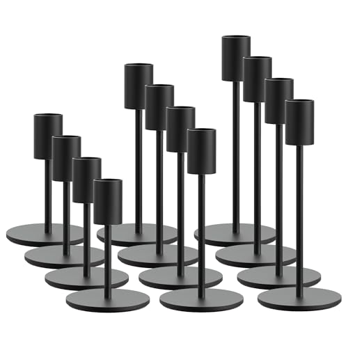 FSyueyun Black Candle Holder Taper Candle Holders, Set of 12 Candle Stick Holders Decor for Mantel Table Centerpiece, Used for Wedding, Dinning, Housewarming Gift - color: Black, size: Set of 12