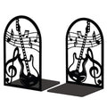 Peacoblue Metal Bookends for Shelves, Modern Decorative Heavy Duty Study Book Support Stoppers for Office, Desk, Shelf, Room 5.3"x4.3"x7.9" Cast Iron Tall Bookends, 1 Pair (Guitar and Music Note) - style: Guitar and Music Note