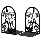 Peacoblue Metal Bookends for Shelves, Modern Decorative Heavy Duty Study Book Support Stoppers for Office, Desk, Shelf, Room 5.3"x4.3"x7.9" Cast Iron Tall Bookends, 1 Pair (Guitar and Music Note) - style: Guitar and Music Note