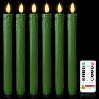 Homemory 6 Pcs Real Wax Green Flameless Taper Candles with Remote Timer, 9.6 Inches LED Fake Candlesticks, LED Candle with 3D Flickering Flame for Romantic Wedding, Dinner, Xmas Anniversary Decor - style: Nature - Green 9.6"