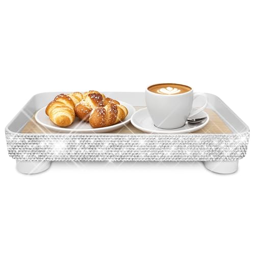 Bling Decorative Tray for Coffee Table，Glitter Coffee Table Decor Table Trays Decorative，Shiny Perfume Organizer Dresser Perfume Tray (Square - 9" x 6") - size: 9.5" x 6" x 1.9"