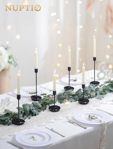NUPTIO Black Candlestick Holders for Table: 6 Pcs Taper Candles Holders Bulk for Halloween - Tall Candle Stick Holder for Birthday Party Living Room Fireplace Centerpiece - color: Black, size: 6 pcs