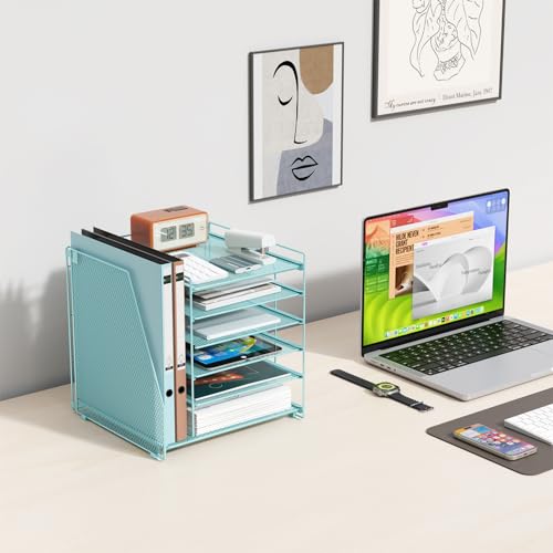 gianotter 6-Tier Paper Organizer With Magazine Holder, Desk Organizers and Accessories, Desk Accessories & Workspace Organizers, File Organizer for Office Supplies Storag (Blue, 6-Tier) - color: Blue, size: 6-Tier