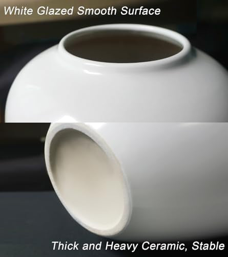 GeLive Short Round White Ceramic Vase Table Centerpiece Moon Jar Jingdezhen Handmade Pottery Vase Glossy Finish Planter Pot Waterproof for Fresh Dried Flower Home Decor Kitchen Utensil Holder - color: White