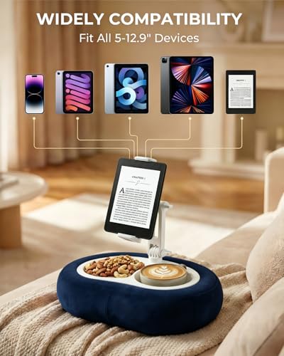Miledi Tablet Pillow Stand, Compatible with 5"-12.9" Kindle, iPad, Phone/Tablet, 360° Rotating Phone Holder for Bed, Soft Plush Fabric, Detachable Bowl, Reading and Relaxation on Bed, Blue - color: Blue