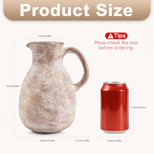 Ceramic Flower Vase 8 inch Farmhouse Vase with Handles for Home Decor Vintage Rustic Decorations for Bathroom, Living Room, Entryway, Wedding (Retro) - color: 8 Inch-retro