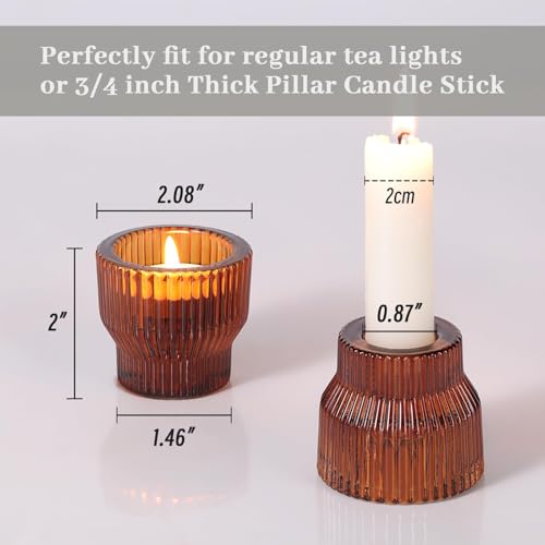 HAVITI 12 Pack Amber Taper Candle Holders, Glass Candlestick Holders, Tea Light Candle Holder for Fall Wedding Centerpieces Table Decorations, Votive Candle Holders for Table Decor - color: Amber