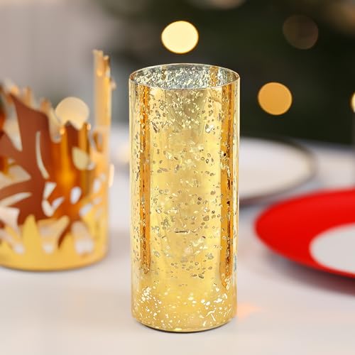WGVI Hurricane Candle Holder Sleeve, W: 5", Ht: 10", Gold Speckled Glass Cylinder Open Both Ends, Chimney Tube Shade, 1 Piece - size: 5x10"H