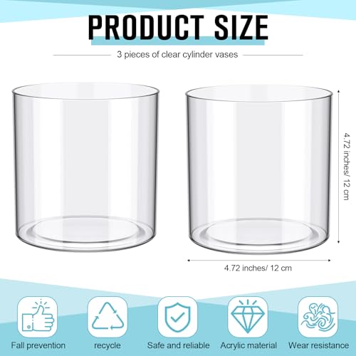 meekoo 3 Pcs Flower Acrylic Vase Cylinders Round Decorative 5 x 5 in Vase Break Resistant Acrylic Flower Cylinder for Centerpiece Home Wedding Decor(Clear, Classic) - color: Classic, size: 5 x 5 in