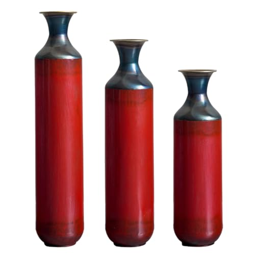 Floor Vases, Tall Home Decor Metal Vase Set of 3 Large Glazed Decorative Vases for Wedding Decor, Elegant Modern Flower Holder for Living Room, Entryway, Hallway, Dining Room - color: Gradient Red